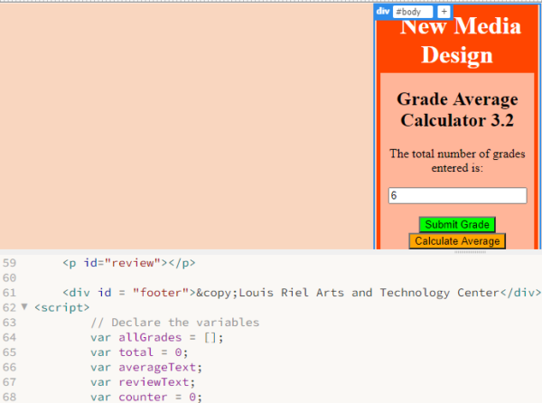 Picture of the Grade Ave. calc.