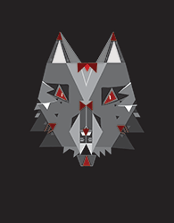 A black, grey and red wolf.